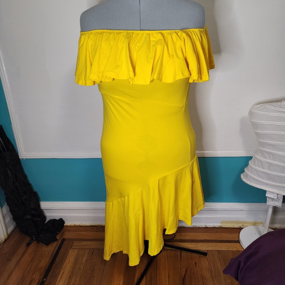 Rebdolls Yellow Strapless Ruffled Off-Shoulder Dress